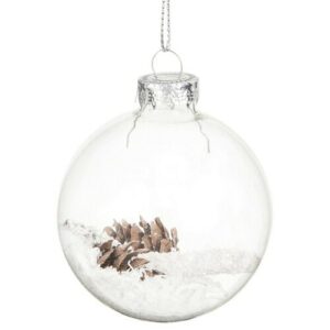 Bola de Navidad de cristal y decoración nevada