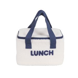 Bolsa porta alimentos de tela rizada blanco y azul