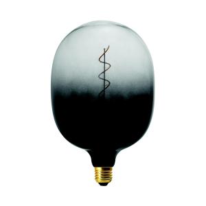 Bombilla de filamento LED transparente y negra oscura.