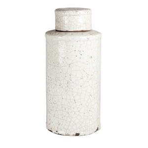 Bote decorativo ceramica con t apa blanco craquelado 17x36