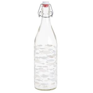 Botella de cristal con estampado de peces blancos 1 l