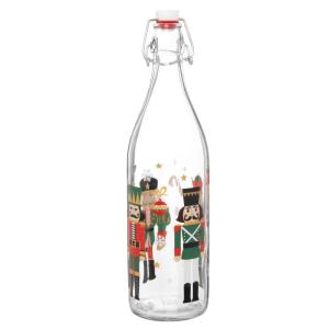 Botella de vidrio con cascanueces negro/verde/rojo 1 L