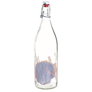 Botella en vidrio transparente con conchas rosa y azul 1L