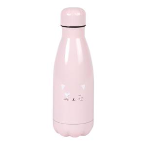 Botella isotérmica de acero rosa y blanco con estampado de…
