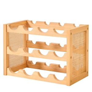 Botellero de madera y ratán natural