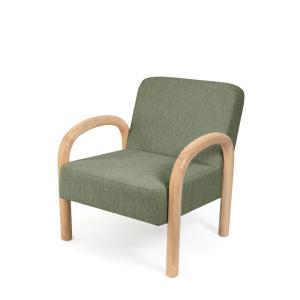 Butaca baja moderna con estructura de madera y tejido verde…