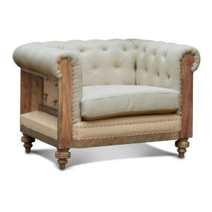 Butaca chesterfield en lino beige