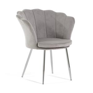 Butaca con forma de concha en terciopelo gris claro y patas…