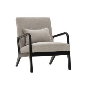 Butaca de madera y tela cojín lumbar color gris taupe 78 x…