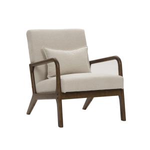 Butaca de madera y tela con cojín lumbar color beige 78 x 6…