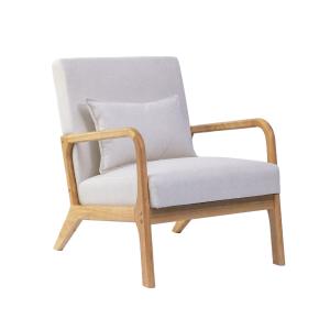 Butaca de madera y tela con cojín lumbar color crudo 78 x 6…