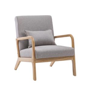 Butaca de madera y tela con cojín lumbar color gris 78 x 65…