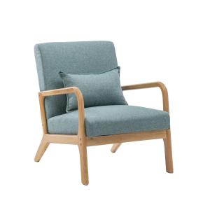 Butaca de madera y tela con cojín lumbar color verde 78 x 6…