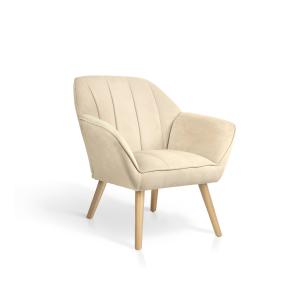 Butaca de terciopelo beige con patas de madera 75x78x77 cm