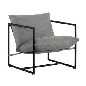 Butaca moderna tapizada en tela gris con estructura metálic…