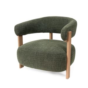 Butaca tapizada en verde con patas de madera maciza