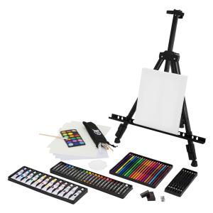 Caballete de pintura portátil sobre mesa en forma de maletí…