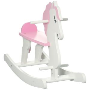Caballito balancín infantil 68x27x46.5 cm blanco y rosa