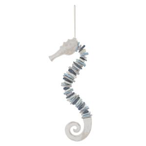 Caballito de mar para colgar de madera azul 22x6x55 cm