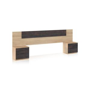 Cabecero con mesitas akari melamina, roble, 247 x 50,5 x 3