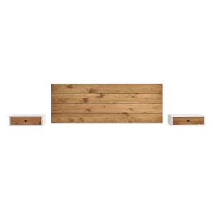 Cabecero madera 150cm y 2 mesitas flotantes cajón blanco fr…