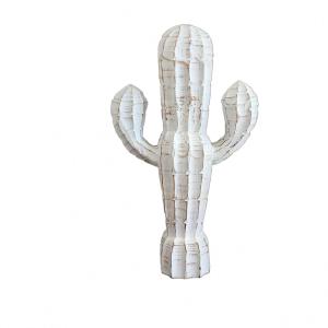 Cactus de madera tallada, blanco Al35 cm