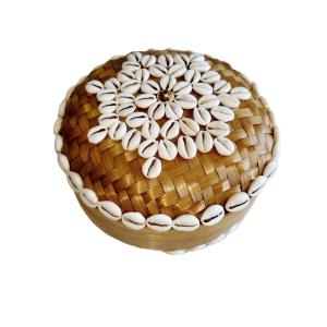 Caja de bambú y conchas, marrón D15 cm