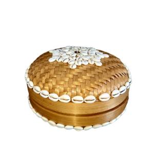 Caja de bambú y conchas, marrón D20 cm