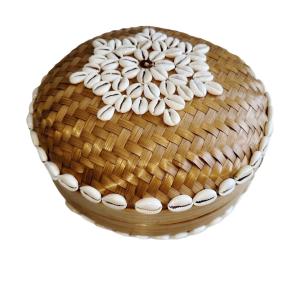 Caja de bambú y conchas, marrón D25 cm