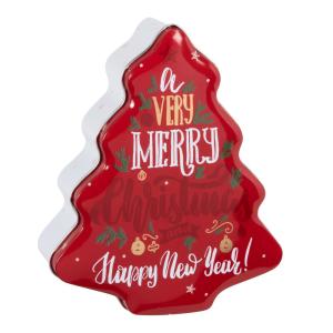 Caja de galletas de metal con forma de árbol de Navidad