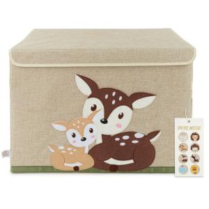 Caja de juguetes de tela plegable 65 L con tapa, ciervo