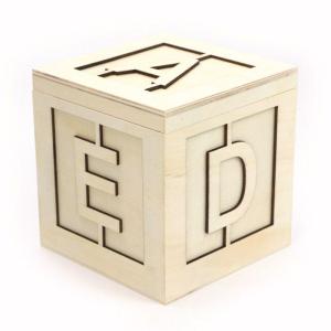 Caja de madera cuadrada - alfabeto - 13 x 13 x 13 cm