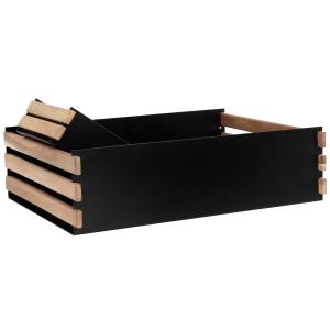 Caja de metal negro y madera de acacia