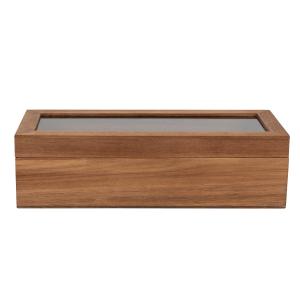 Caja de té de madera de acacia con vidrio transparente