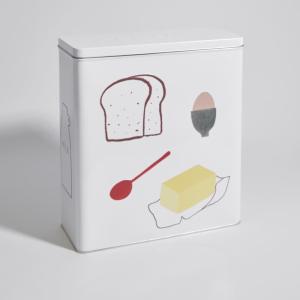 Caja para cereales de acero blanco con estampado de desayun…