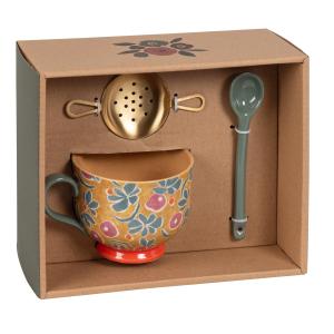 Caja para té de gres con flores multicolor