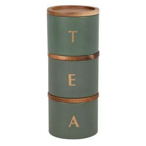 Caja para té de metal y madera de acacia verde