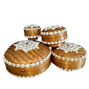 Cajas de bambú y conchas, marrón - juego de 4