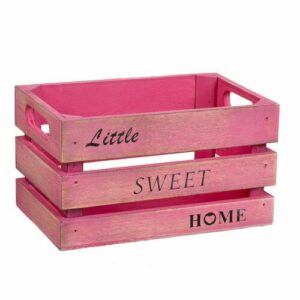 Caja almacenaje infantil artesanal madera pino rosa 39x29x15 cm
