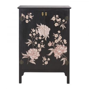 Cajonera con 2 puertas negras y estampado floral