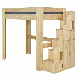 Cama alta 2 plazas con escritorio madera maciza  natural 12…