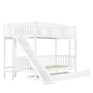 Cama alta blanca de madera de 90 x 200/190 cm con tobogán