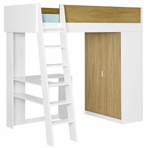 Cama alta combinada blanco y madera 90x190 cm