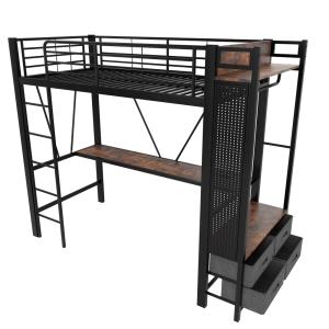 Cama alta con 4 cajones y escritorio de metal 90x200 cm, ne…