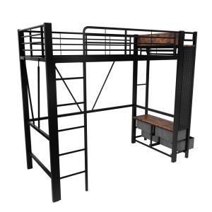 Cama alta con 4 cajones y LED de metal 90x200 cm, negra