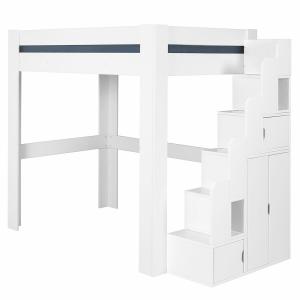 Cama alta con escritorio madera maciza  blanco 90x190 cm
