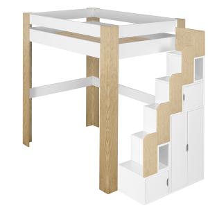 Cama alta con escritorio madera maciza blanco y madera 140x…
