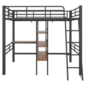 Cama alta con estructura de hierro negro de 90 x 200 cm con…