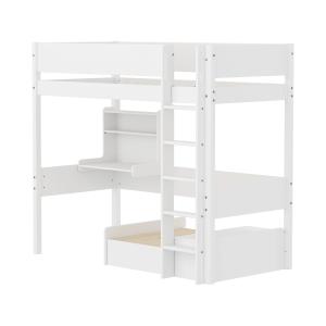 Cama alta con módulo casa efecto madera blanco 90x200cm