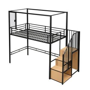 Cama alta de hierro negro y natural de 90 x 200 cm con arma…